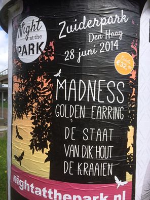 Night At The Park festival poster June 28, 2014 Den Haag with Golden Earring